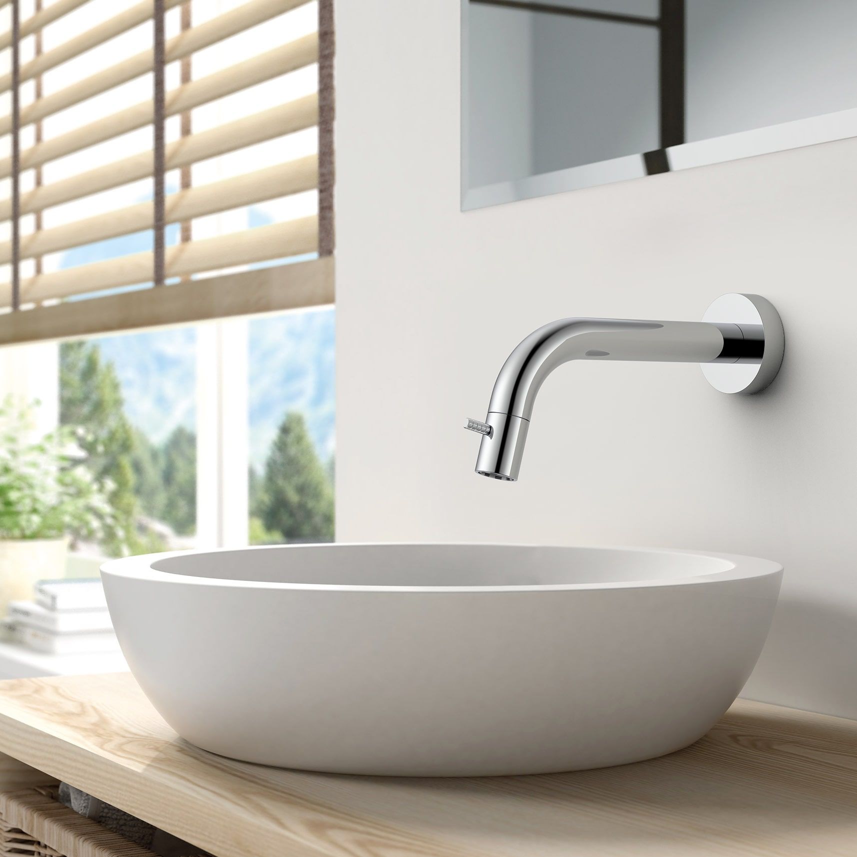 Robinet d'eau froide Stria – montage mural raccourcissable – bouton strié – sans bonde – chrome