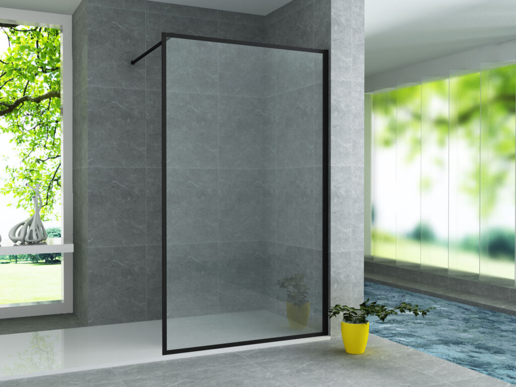 ALONI DOUCHE À L’ITALIENNE AVEC CADRE - 1400X2000MM - NOIR MAT-VERRE CLAIR