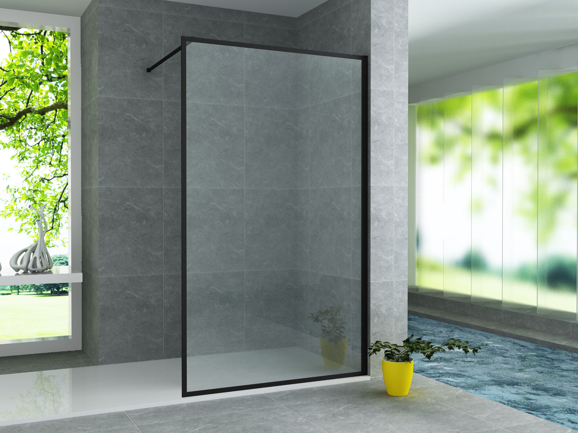 ALONI DOUCHE À L’ITALIENNE AVEC CADRE - 1000X2000MM - NOIR MAT-VERRE CLAIR