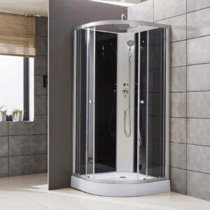 Cabine de douche complète quart de rond avec douche de pluie Aloni – 90 × 220 cm – Chrome mat, verre transparent