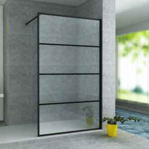 ALONI DOUCHE À L’ITALIENNE AVEC DÉCOR GRILLE - 800X2000MM - NOIR MAT-VERRE CLAIR