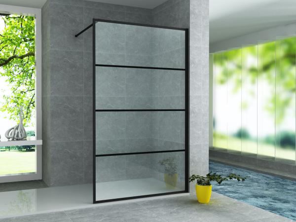 ALONI DOUCHE À L’ITALIENNE AVEC DÉCOR GRILLE - 800X2000MM - NOIR MAT-VERRE CLAIR