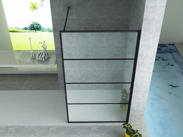 ALONI DOUCHE À L’ITALIENNE AVEC DÉCOR GRILLE - 1200X2000MM - NOIR MAT-VERRE CLAIR