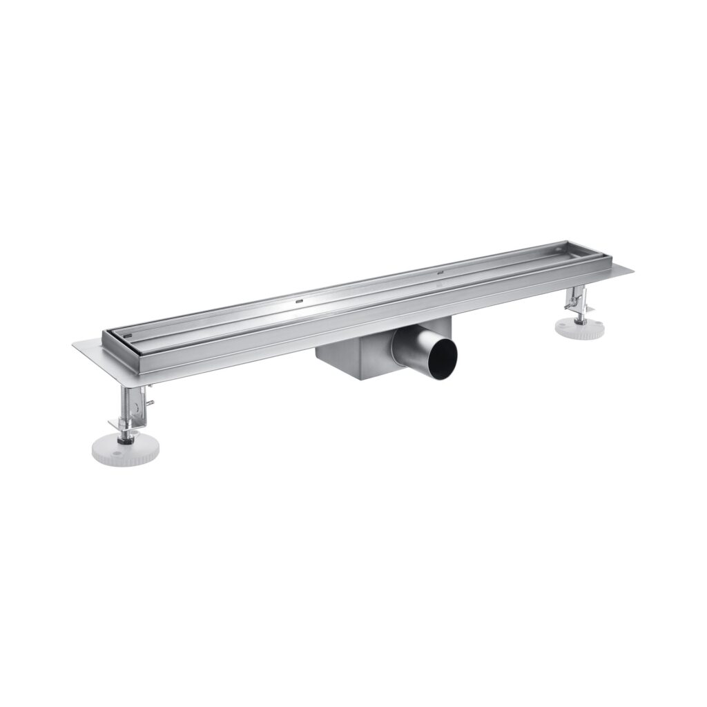 Caniveau de douche Aloni avec grille à carreler – 60 × 11 cm – Inox brossé, acier inoxydable