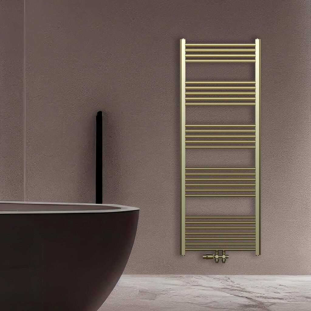 Sèche-serviettes Belrad – or brossé – 1600 × 600 mm – 557 W – raccordement latéral ou central
