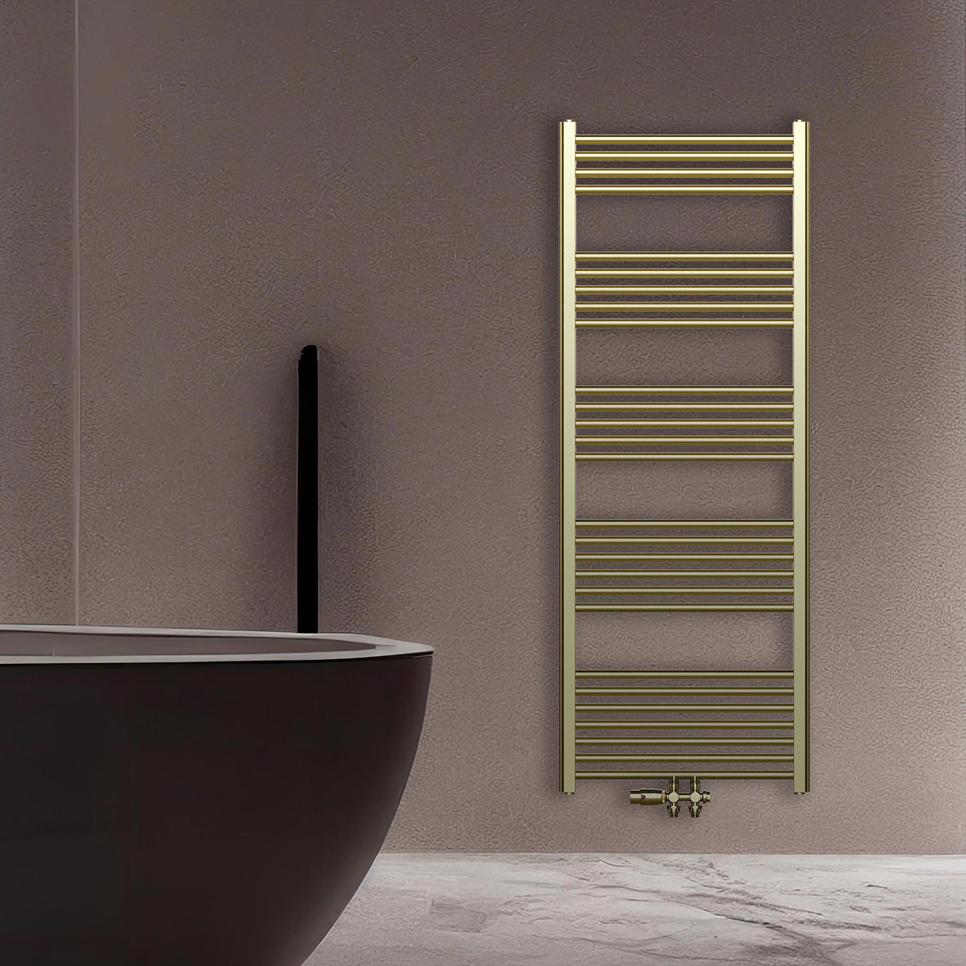 Sèche-serviettes Belrad – or brossé – 1600 × 600 mm – 557 W – raccordement latéral ou central