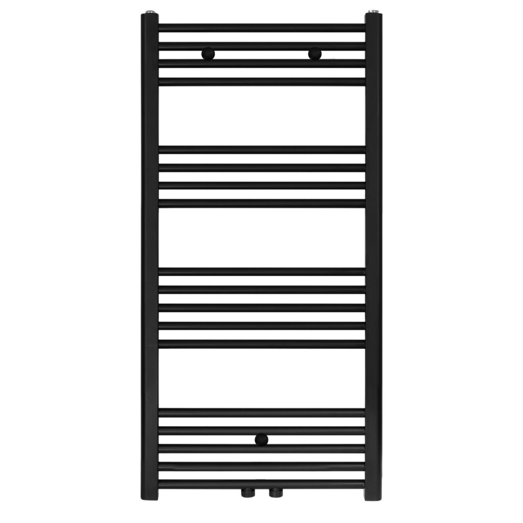 Sèche-serviettes Belrad – noir mat – 1100 × 600 mm – 558 W – raccordement latéral ou central