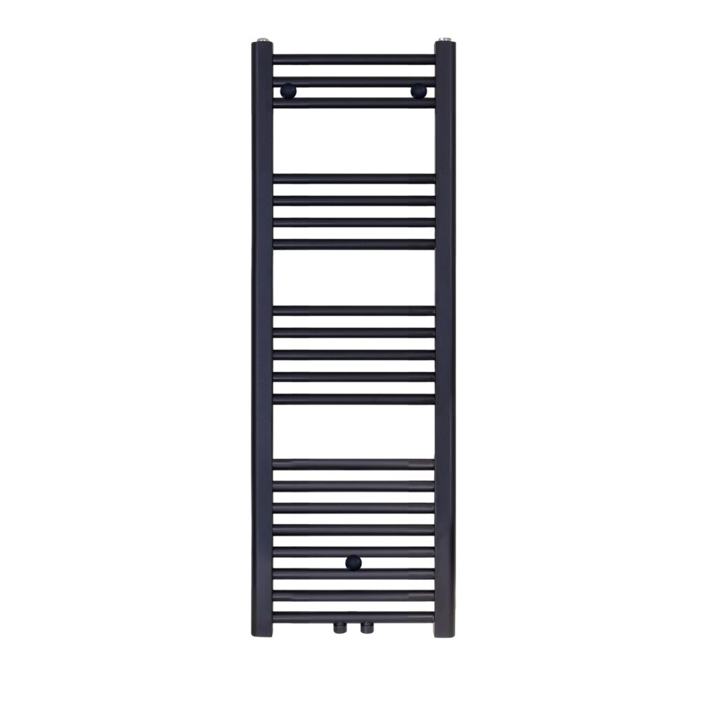 Sèche-serviettes Belrad – noir mat – 1200 × 400 mm – 458 W – raccordement latéral ou central