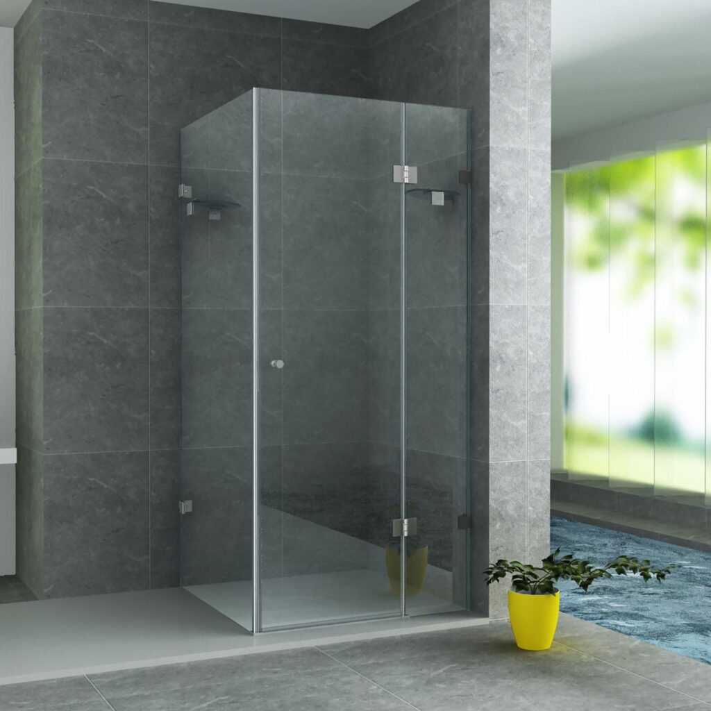 Cabine de douche porte pivotante + paroi latérale Aloni – 80 × 80 cm – Chrome, verre transparent – H 195 cm, verre 8 mm