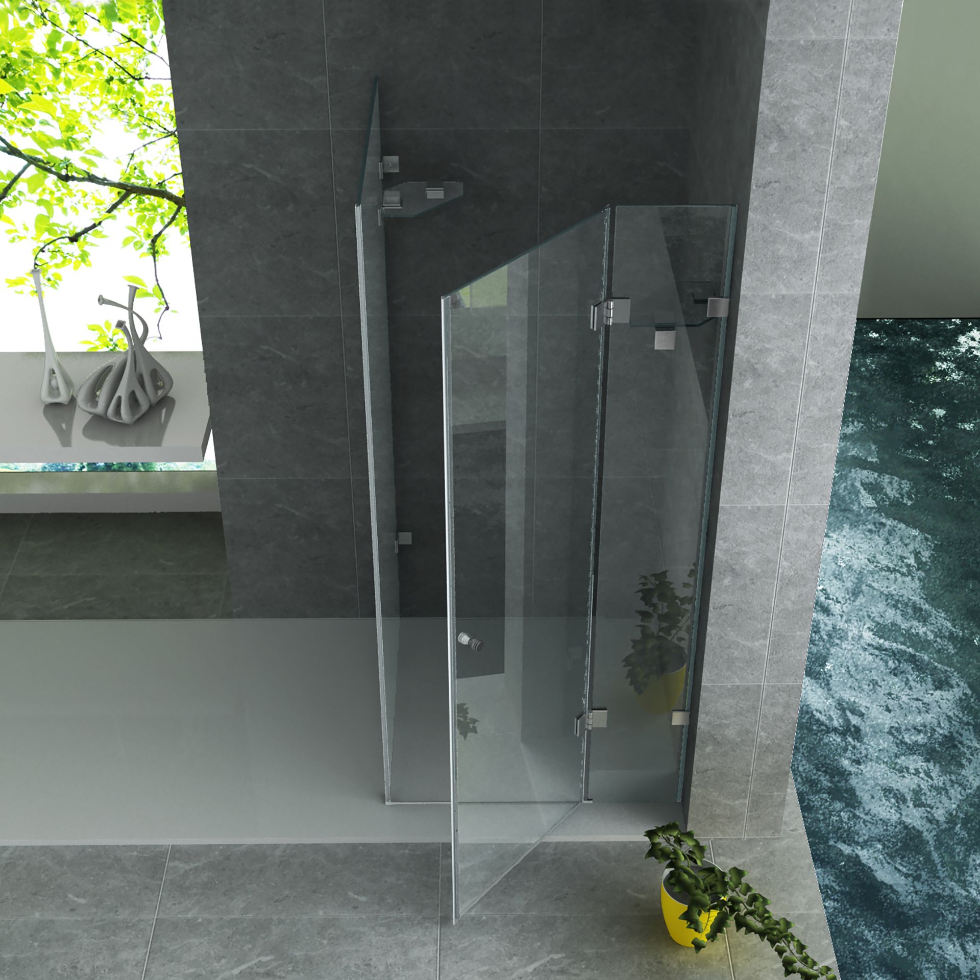 Cabine de douche porte pivotante + paroi latérale Aloni – 80 × 80 cm – Chrome, verre transparent – H 195 cm, verre 8 mm