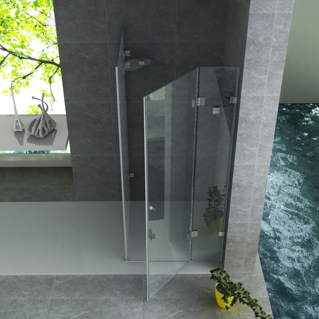 Cabine de douche porte pivotante + paroi latérale Aloni – 90 × 90 cm – Chrome, verre transparent – H 195 cm, verre 8 mm