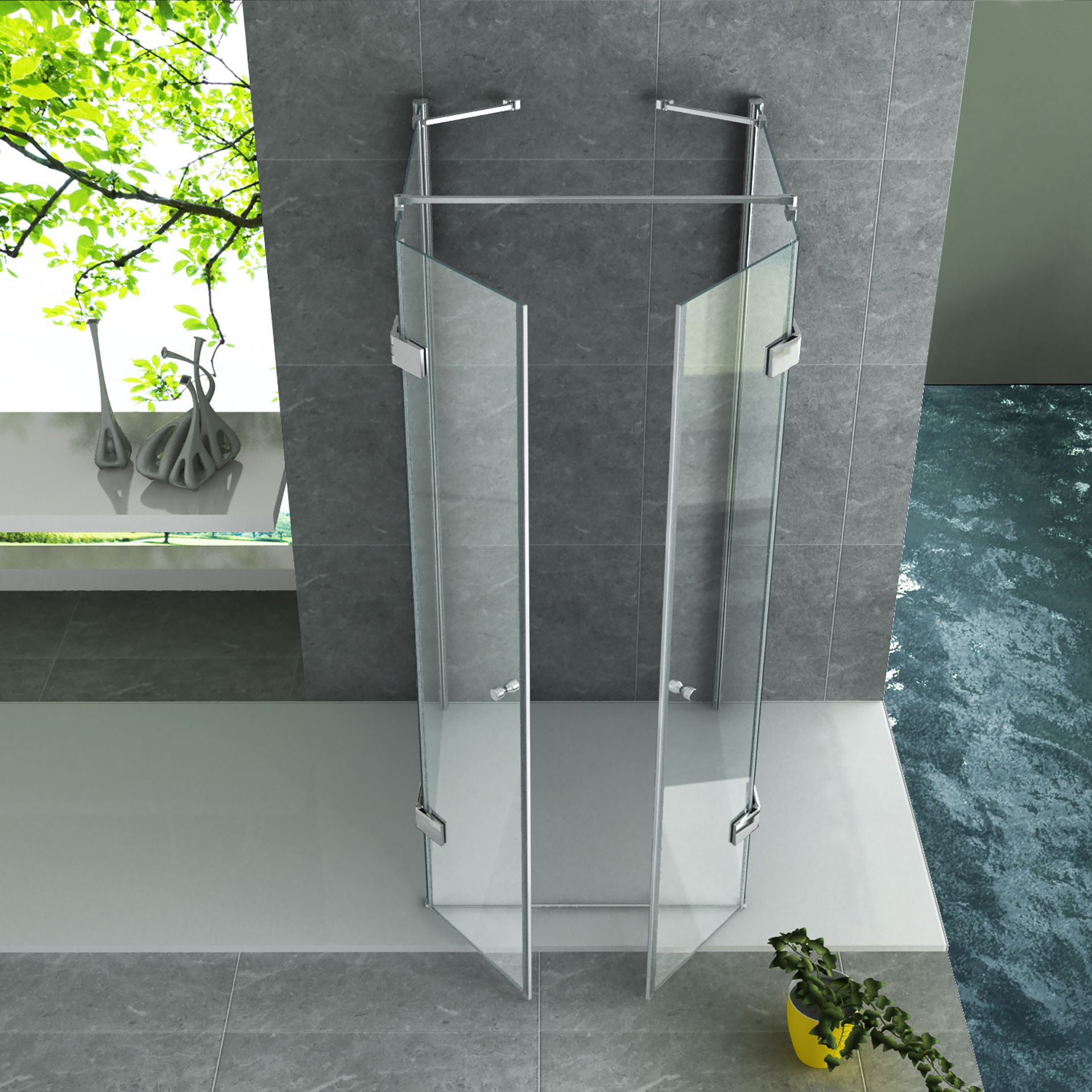 Cabine de douche Aloni – 90 × 90 cm – Chrome, verre transparent