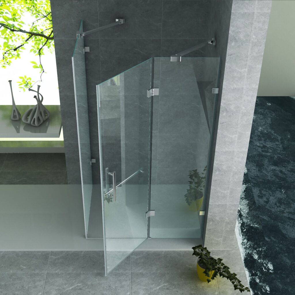 Cabine de douche porte pivotante + paroi latérale Aloni – 80 × 120 cm – Chrome, verre transparent