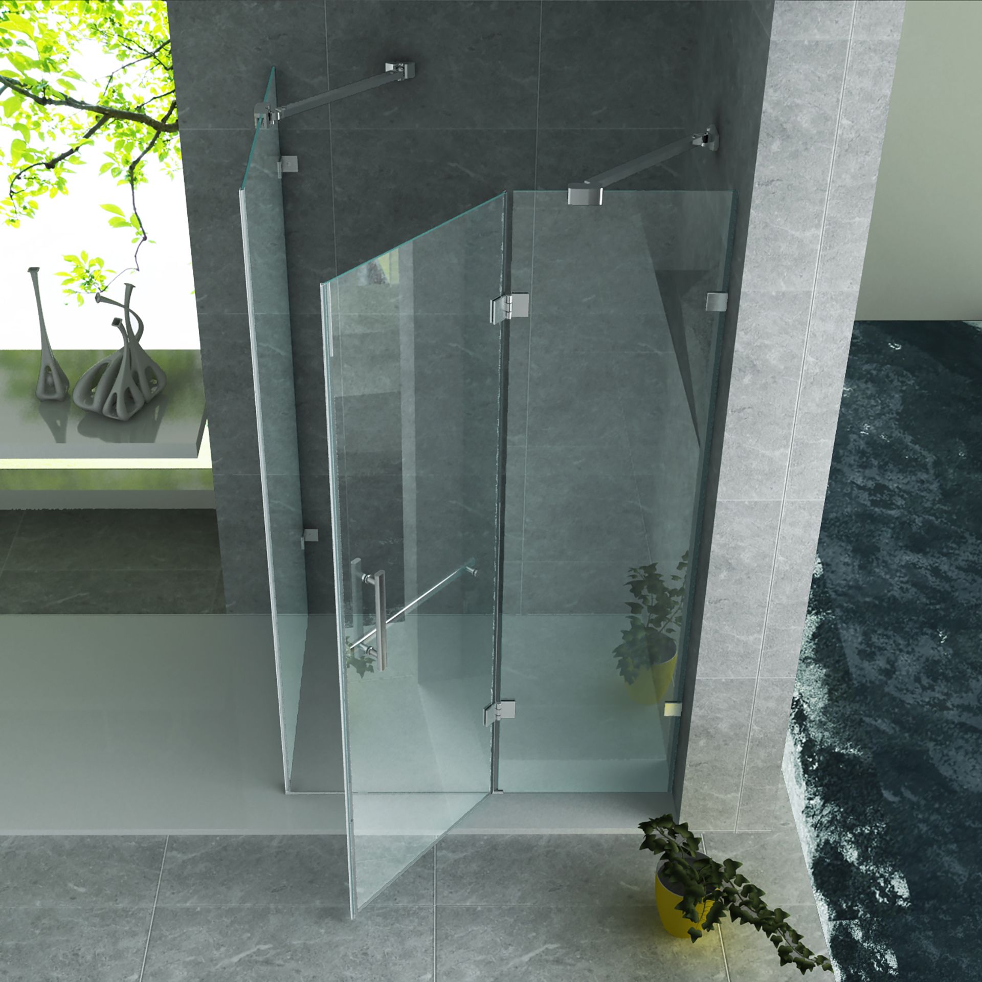 Cabine de douche porte pivotante + paroi latérale Aloni – 80 × 120 cm – Chrome, verre transparent
