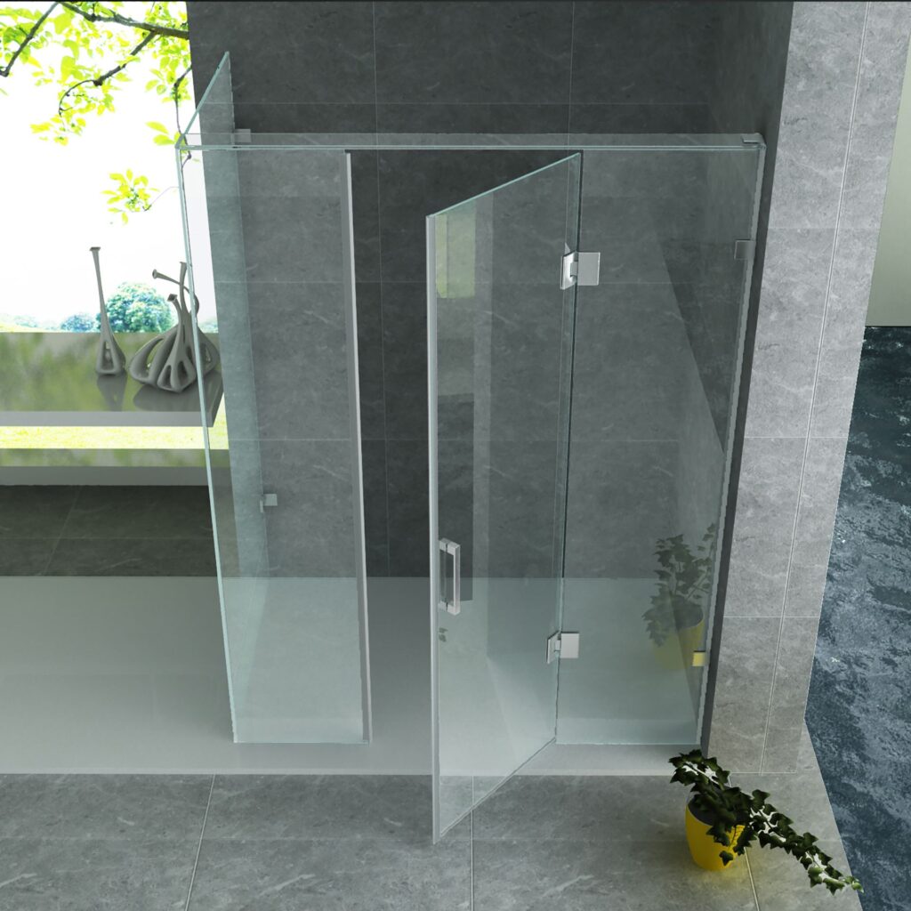 Cabine de douche porte pivotante + paroi latérale Aloni – 90 × 120 cm – Chrome, verre transparent – H 195 cm, verre 8 mm (réf. CR99F-90120)