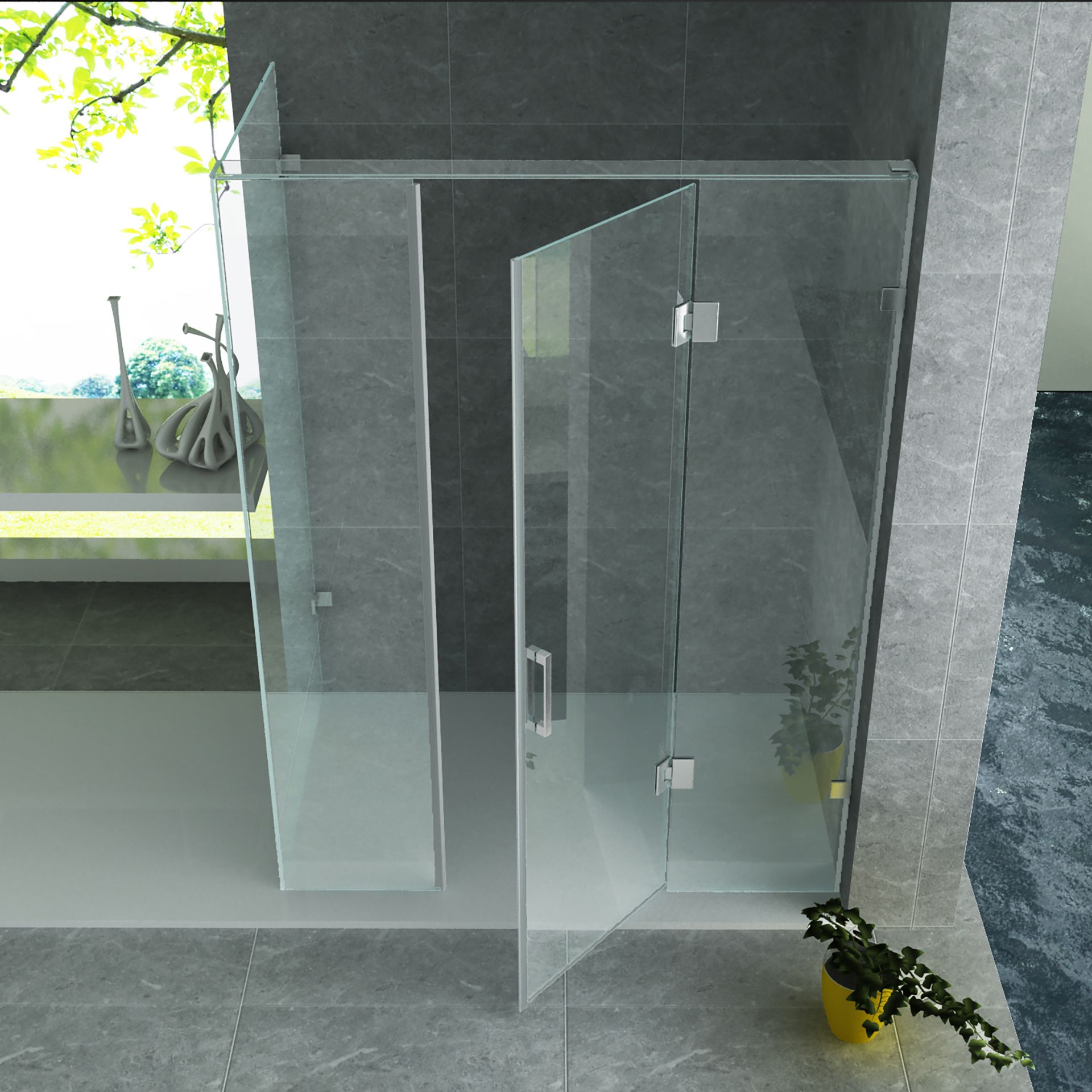 Cabine de douche porte pivotante + paroi latérale Aloni – 90 × 120 cm – Chrome, verre transparent – H 195 cm, verre 8 mm (réf. CR99F-90120)