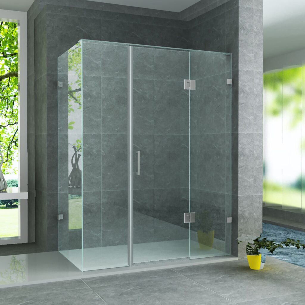 Cabine de douche porte pivotante + paroi latérale Aloni – 90 × 120 cm – Chrome, verre transparent – H 195 cm, verre 8 mm (réf. CR99F-90120)