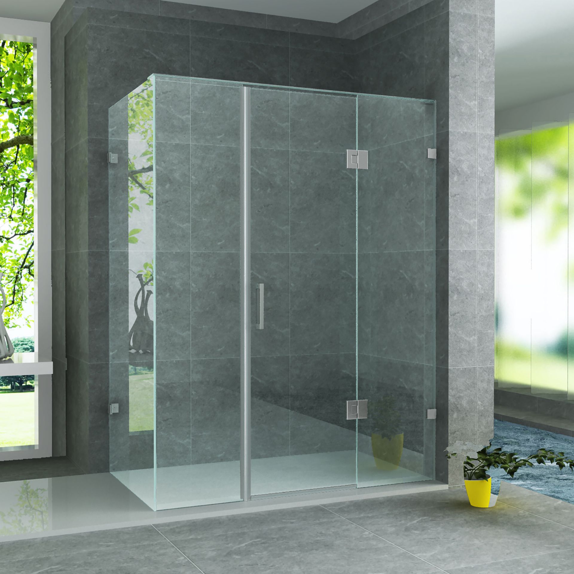 Cabine de douche porte pivotante + paroi latérale Aloni – 90 × 120 cm – Chrome, verre transparent – H 195 cm, verre 8 mm (réf. CR99F-90120)