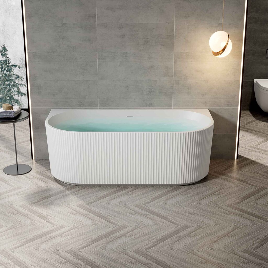 Baignoire semi-îlot Aloni Muffly à rayures – 170 × 80 cm – Blanc mat, acrylique