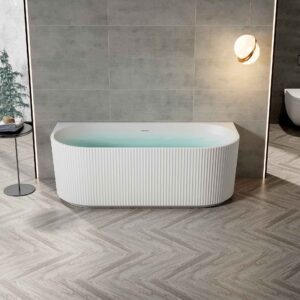 Baignoire semi-îlot Aloni Muffly à rayures – 170 × 80 cm – Blanc mat, acrylique