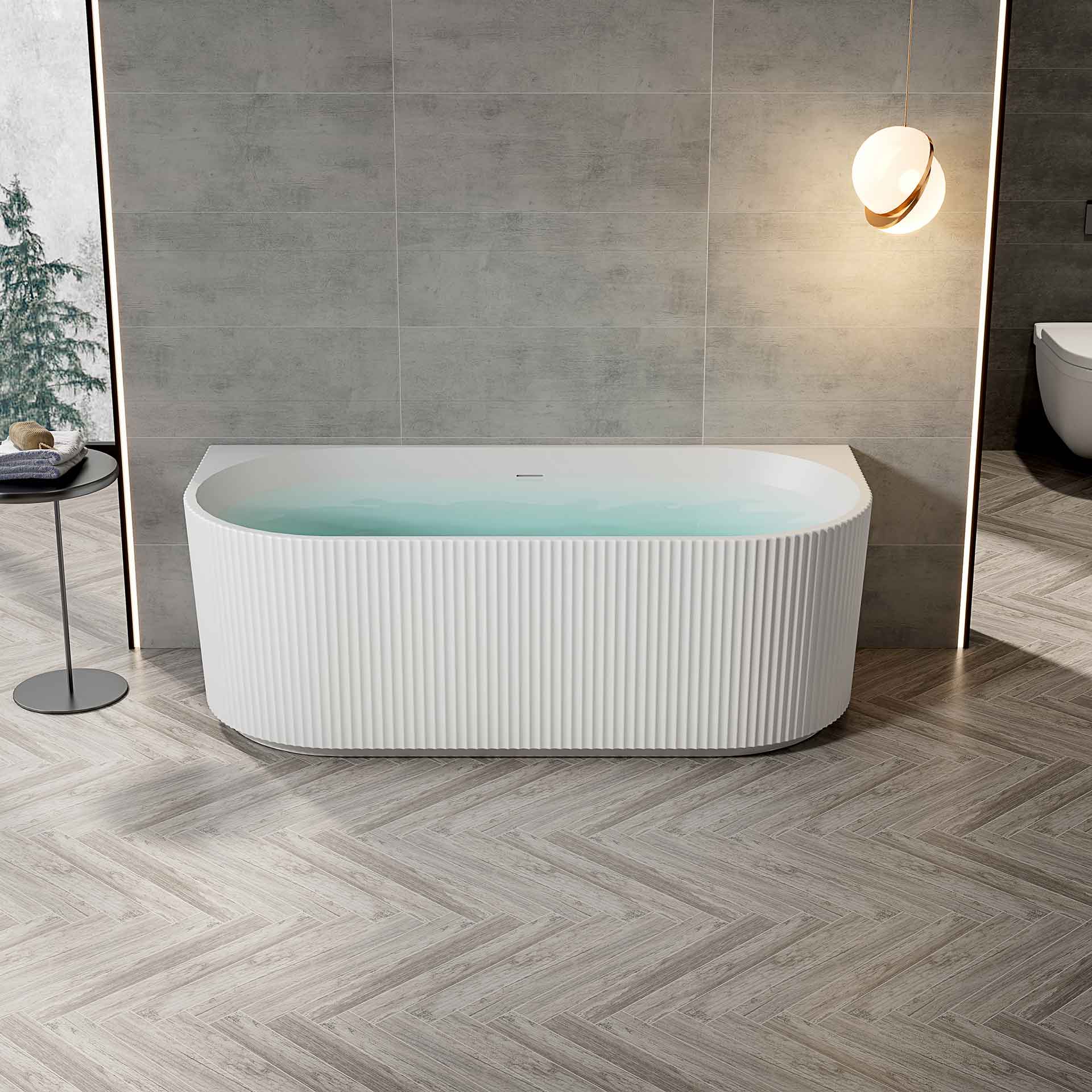 Baignoire semi-îlot Aloni Muffly à rayures – 170 × 80 cm – Blanc mat, acrylique