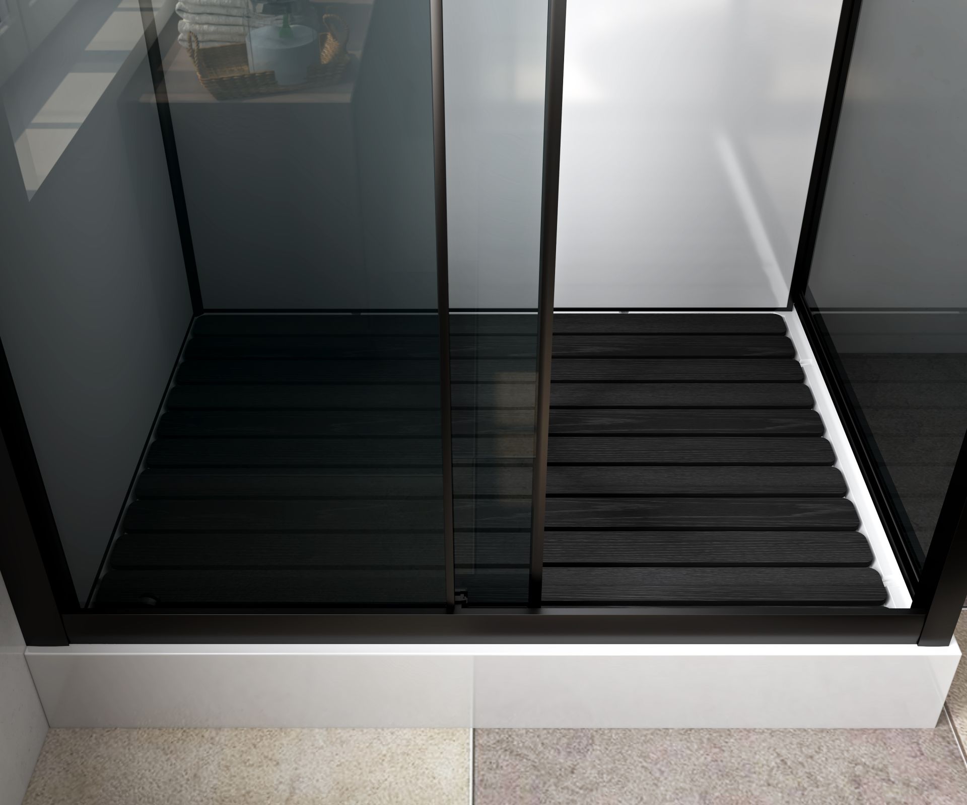 Cabine de douche complète Marani porte coulissante – 110 × 80 cm – Noir mat, verre fumé