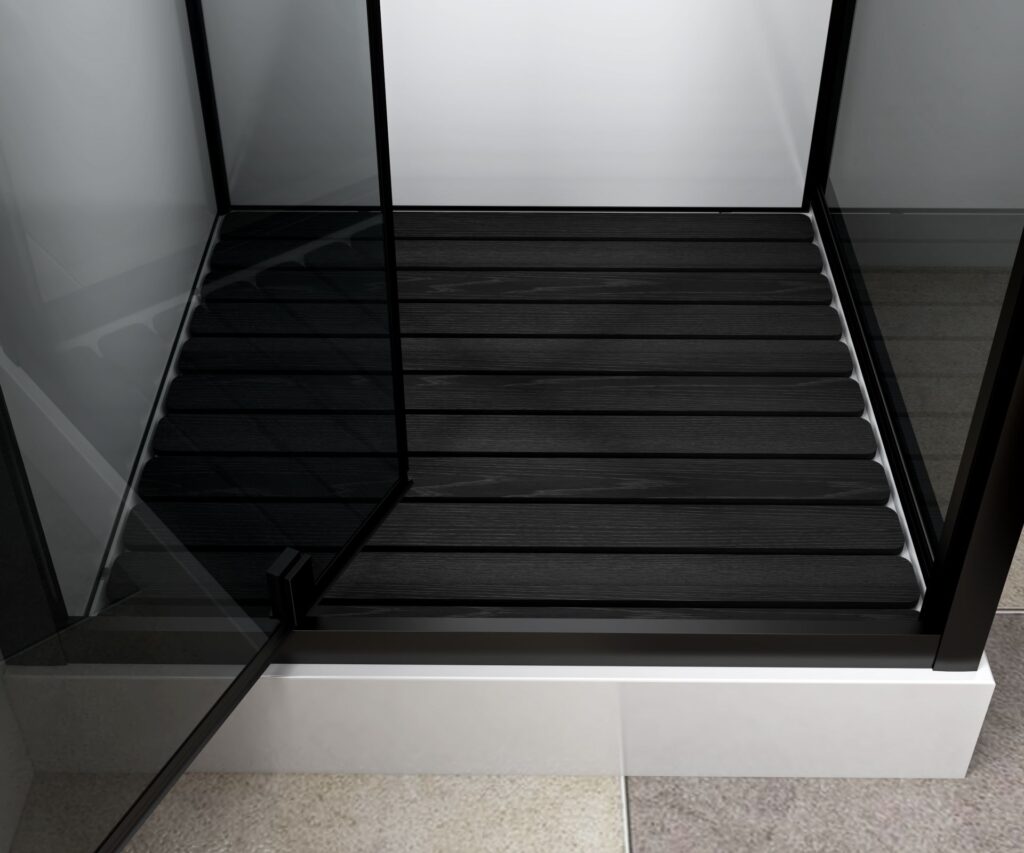 Cabine de douche porte pivotante + paroi latérale Aloni – 90 × 225 cm – Noir mat, verre fumé