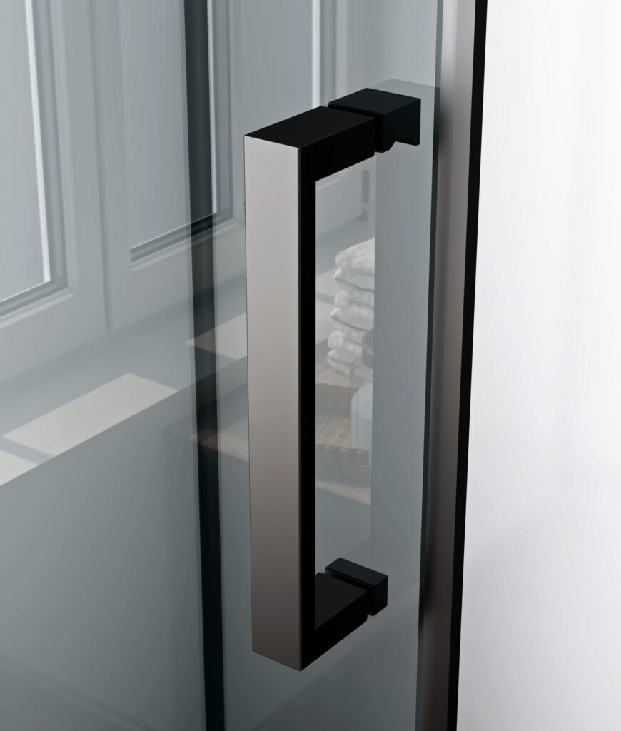Cabine de douche complète Rimo porte pivotante – 90 × 90 cm – Noir mat, verre transparent