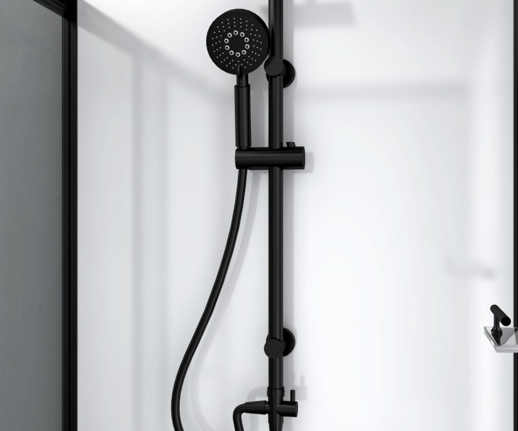 Cabine de douche porte pivotante + paroi latérale Aloni – 90 × 225 cm – Noir mat, verre fumé